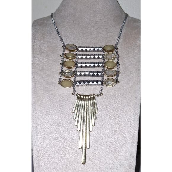 Lucky Brand Vintage Ladder Burst Fringe Necklace | Silver & Gold Mixed Metals - Picture 1 of 7